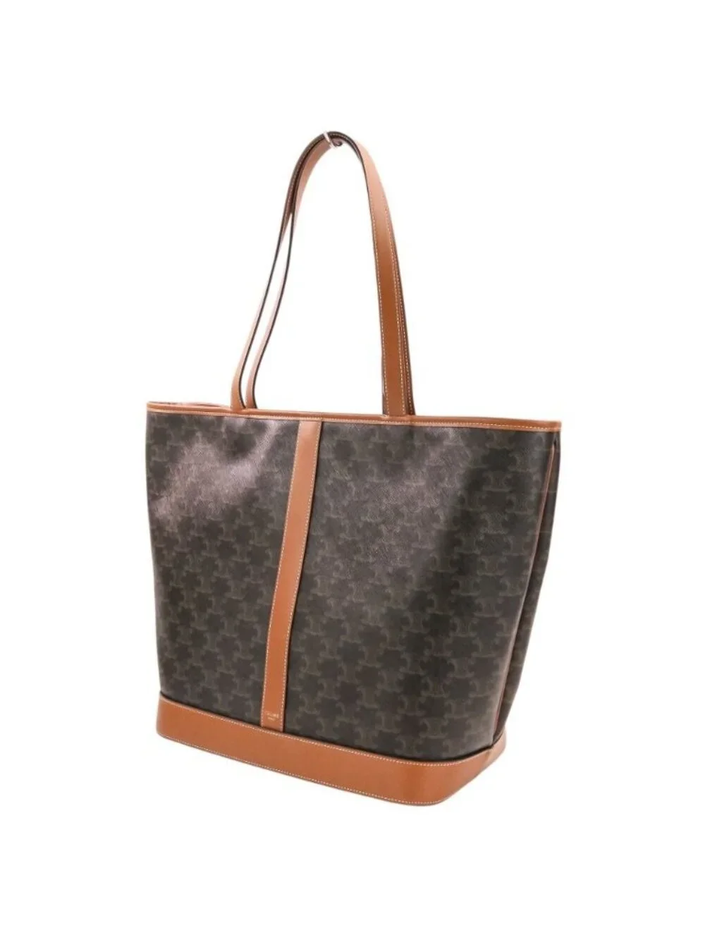 Celine Cabas Triomphe Canvas Leather Tote Shoulder Bag Brown Black